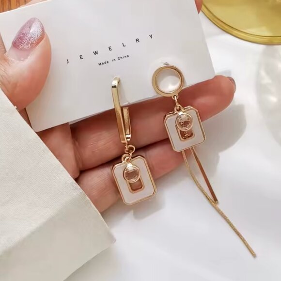 Modern Asymmetrical Geometric Drop Earrings – .925 Silver Needle, Gold Finish - Picture 7 of 12